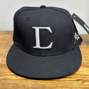 Civil Regime Mens Fitted Hat Black White C Flaming Rose Logo Cap Size 7 1/8 NEW‎